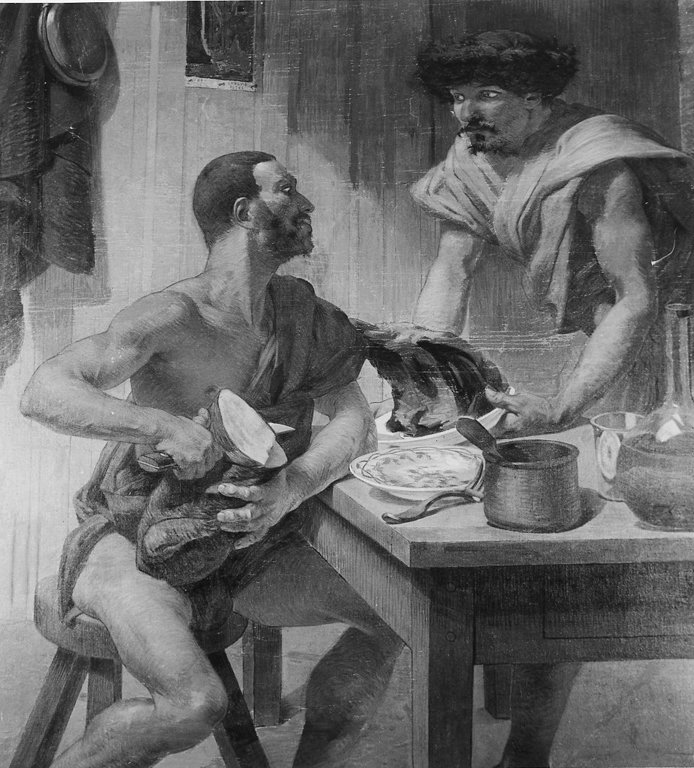 Opera di misericordia: dar da mangiare agli affamati (dipinto) di Lehoux Pierre 